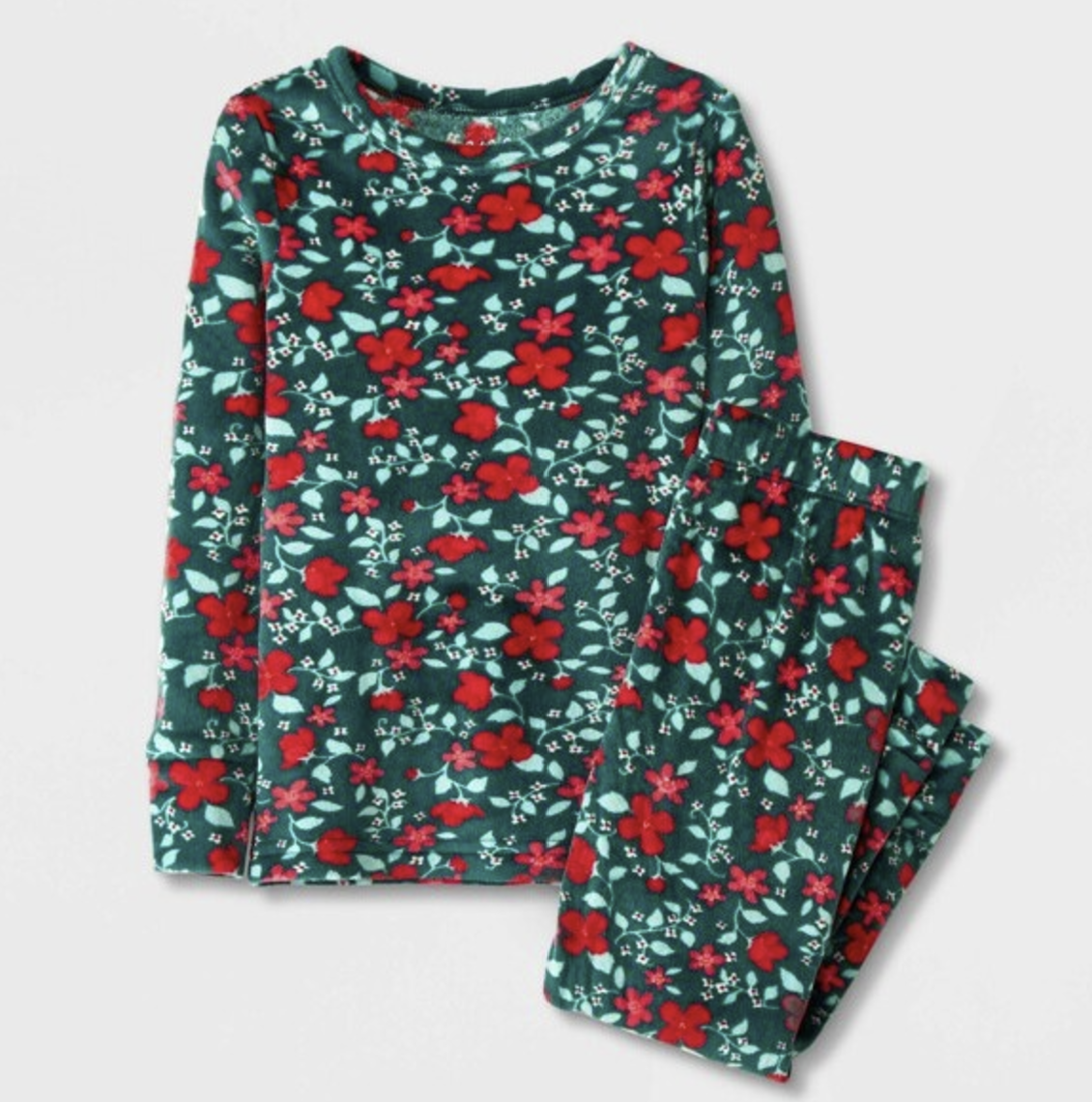 Cat & Jack Toddler Girls' Christmas Floral Pajama Set Green,4T