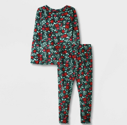 Cat & Jack Toddler Girls' Christmas Floral Pajama Set Green,4T