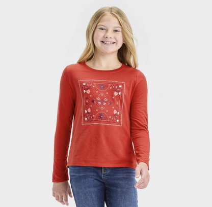 Girls' Long Sleeve 'Butterflies' Graphic T-Shirt - Cat & Jack™ Dark Orange