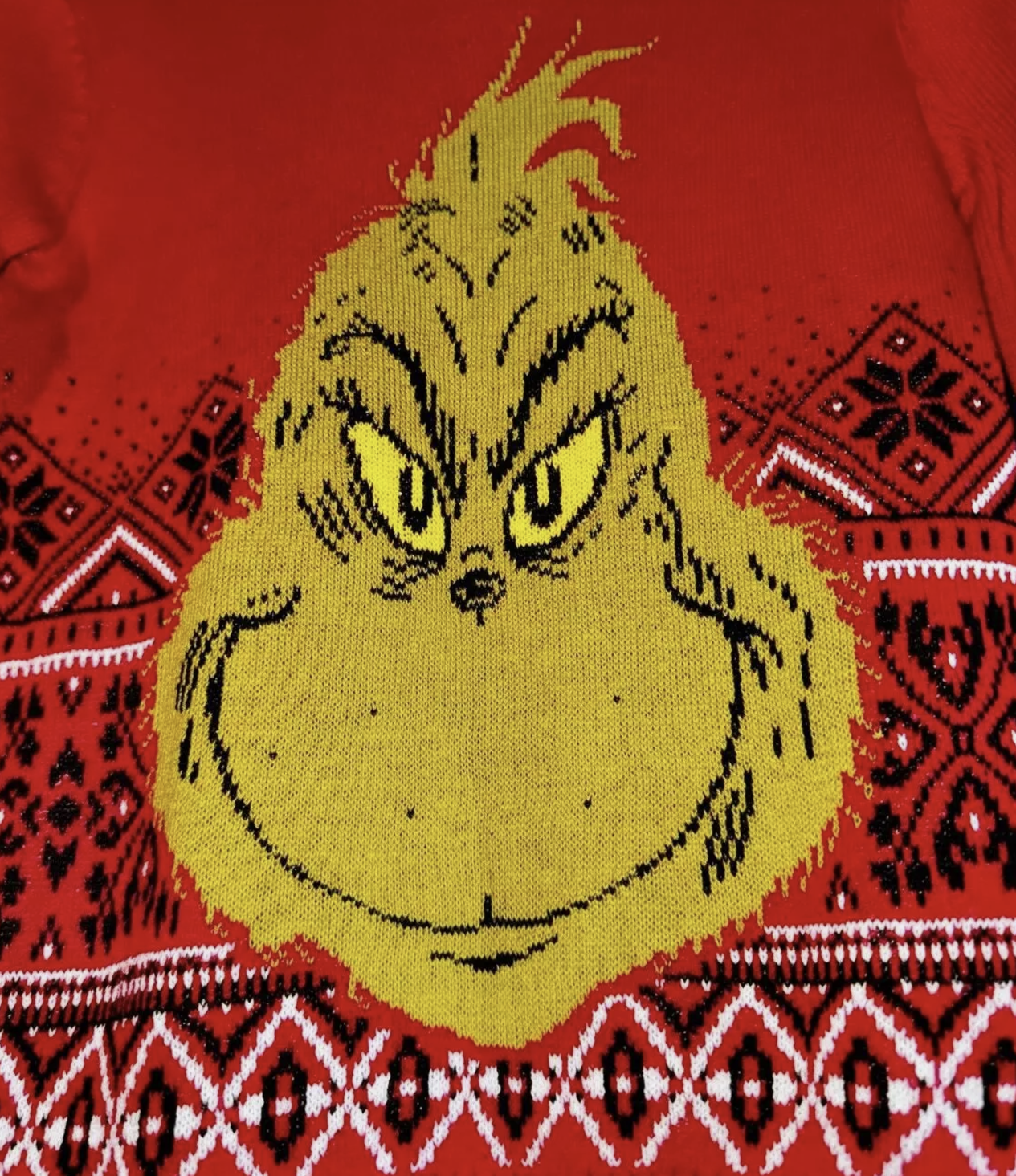 Dr. Seuss The Grinch Kids Christmas Holiday Sweater Size Small Knit Ugly Red Pullover,S(6/7)