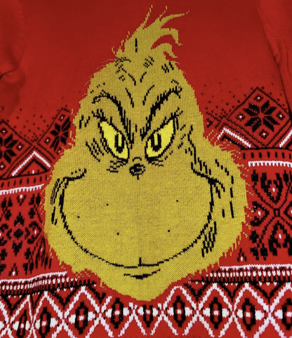 Dr. Seuss The Grinch Kids Christmas Holiday Sweater Size Small Knit Ugly Red Pullover,S(6/7)