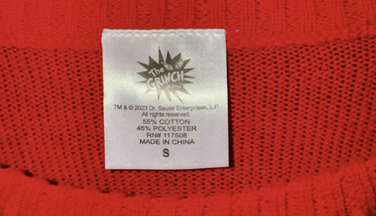 Dr. Seuss The Grinch Kids Christmas Holiday Sweater Size Small Knit Ugly Red Pullover,S(6/7)