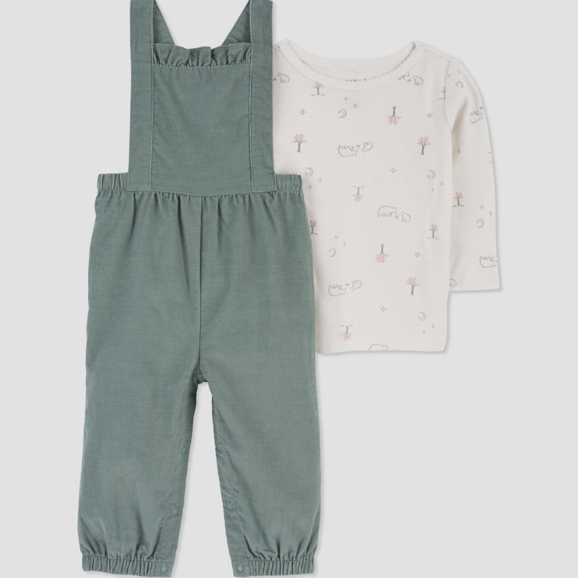 Carter's Just One You® Baby Girls' Floral Top & Overalls Set - Green Newborn