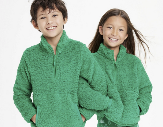Wondershop Kids’ faux shearling zip-up sherpa sweater pullover Green