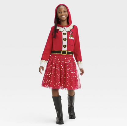 Well Worn Girls' Santa Sweater Dress - Red