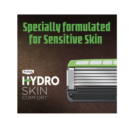 Schick Hydro 5-Blade Skin Comfort Sensitive Skin Mens Razor Blade Cartridge Refill, 4 Ct, Mens Razor, Designed For Maximum Comfort