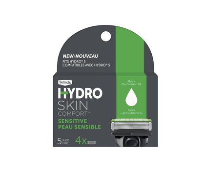 Schick Hydro 5-Blade Skin Comfort Sensitive Skin Mens Razor Blade Cartridge Refill, 4 Ct, Mens Razor, Designed For Maximum Comfort