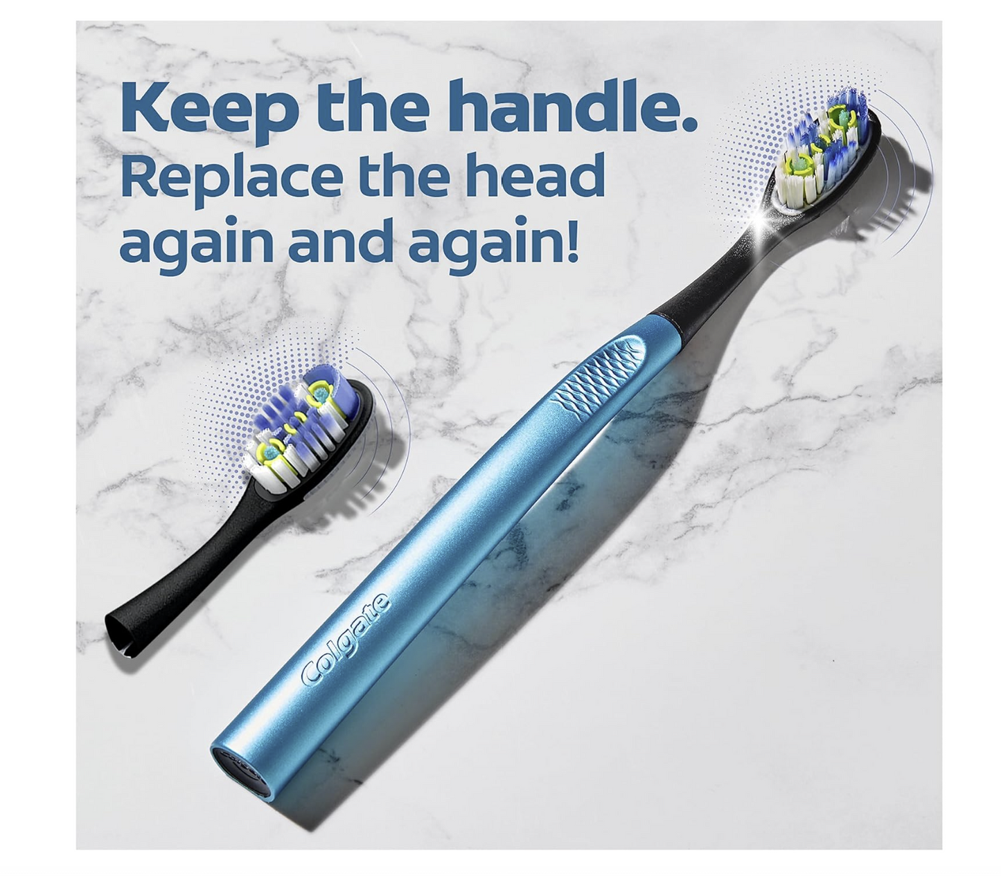 Colgate 360 Floss Tip Replaceable Head Toothbrush Starter Kit, 2 Brush Heads and Metal Handle