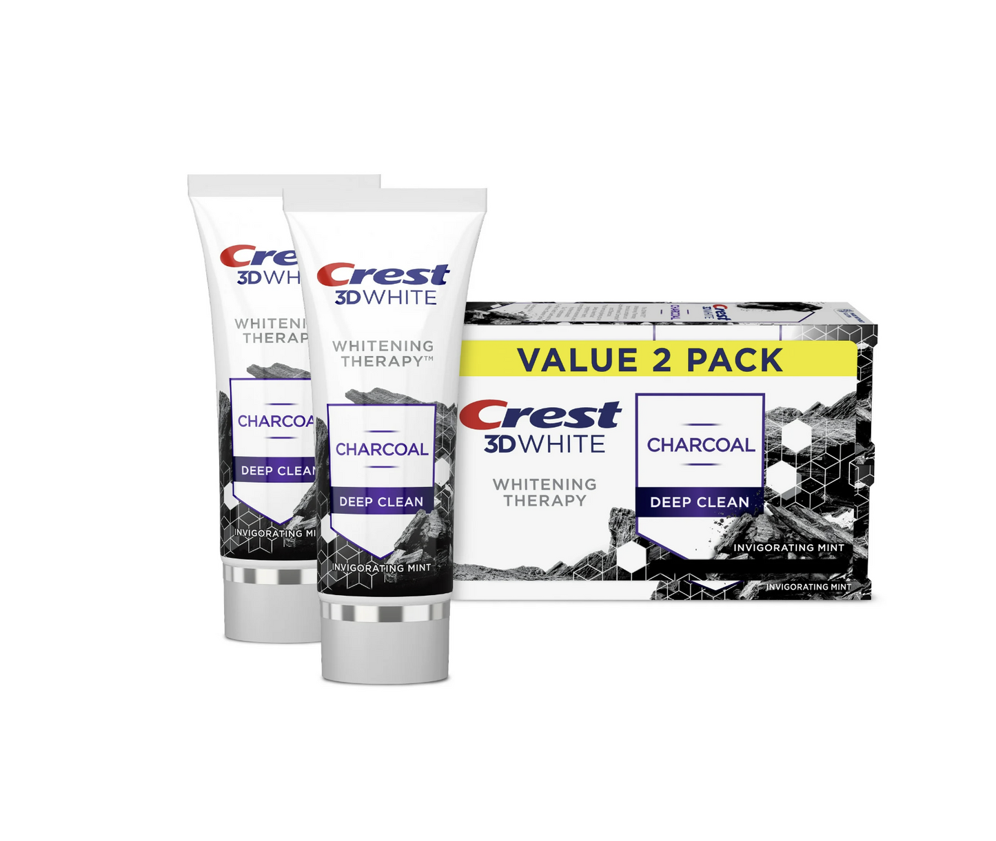 Crest 3D White Whitening Therapy Charcoal Deep Clean Fluoride Toothpaste, Invigorating Mint, 3.5 Ounce, Pack of 2