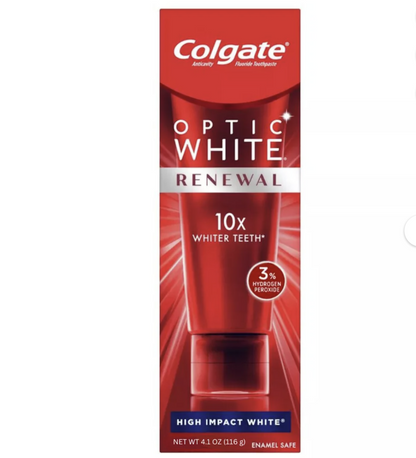 Colgate Optic White Renewal Teeth Whitening Toothpaste, High Impact White, 3 Oz Tube,