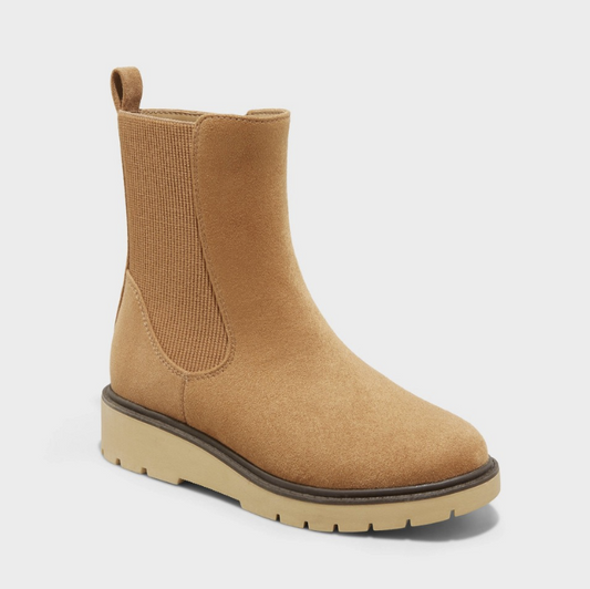 Art Class Girls Laurel Casual Platform Wedge Side Zip Chelsea Boot Cognac